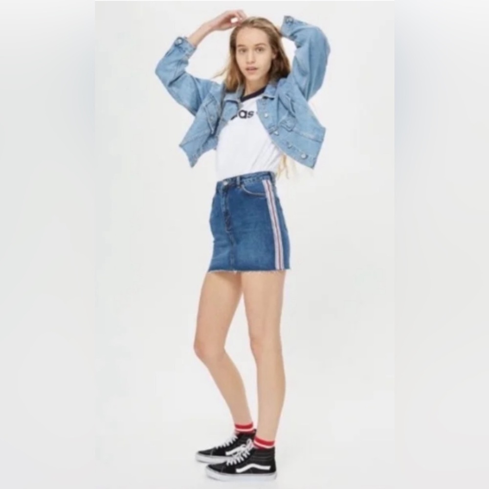 NWT Topshop Moto Denim Skirt with Side Stripes Size 8